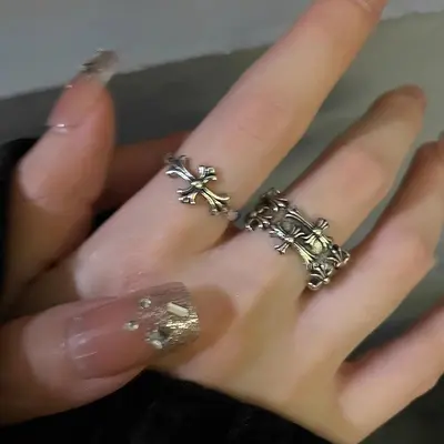 Y2K Punk Cross Open Ring for Women
