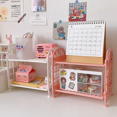 New ins cosmetic jewelry double-layer foldable storage shelf simple home desktop bathroom storage rack storage shelf - 2
