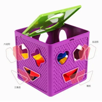 Kinder-Steckpuzzle mit geometrischen Formen und Farben, Kunststoffbox mit sechs Seiten, Le - 7