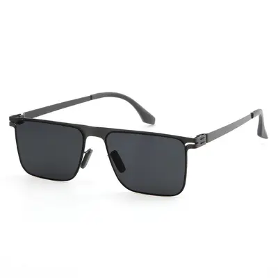 Schwarze Retro-Herrensonnenbrille, Rahmen aus Edelstahl - 6