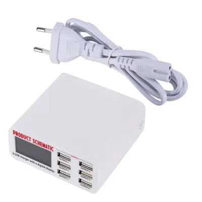 LCD ekranlı 6 portlu USB akıllı telefon şarj cihazı, çoklu portlu USB hızlı şarj 40W çok fonksiyonlu seyahat şarj başlığı