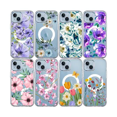 Apple iPhone 16E magnetic case, purple flower pattern TPU+PC
