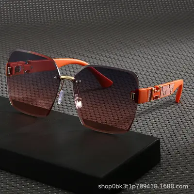 2025 New Trendy Celebrity-Style Sunglasses for Women, High-End Rimless Oversized Sunglasses That Flatter the Face, Light Luxury Eyewear for Driving