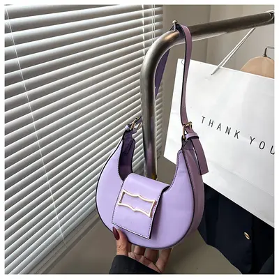 Women's Solid Color Underarm Bag, Crescent Single Shoulder Handbag - 9