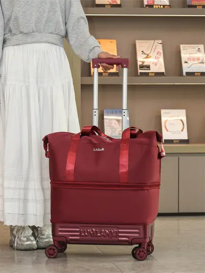 Travel luggage with pull rod and wheels, foldable, expandable capacity