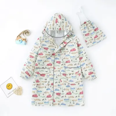 High-quality children's raincoat in one piece, long, waterproof, windproof and snowproof poncho with school bag for boys and girls and small children - 10