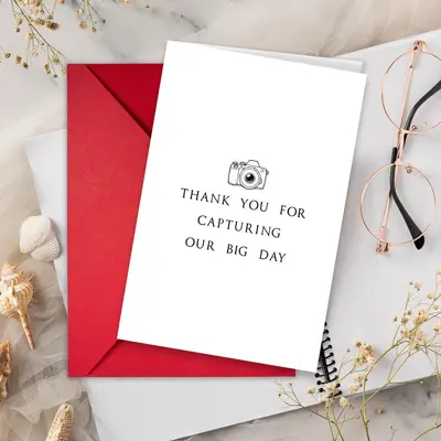 Wedding Photographer Thank-You Card with Envelope Set, Camera Illustration, 1 Piece - 2