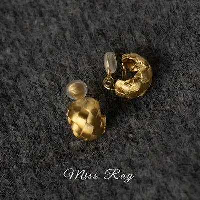 Gold Wire Textured Ear Clip, Handwoven Design