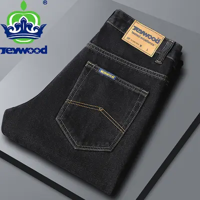 Men's Pure Cotton Jeans, High-Waist, Straight Leg, Loose Fit