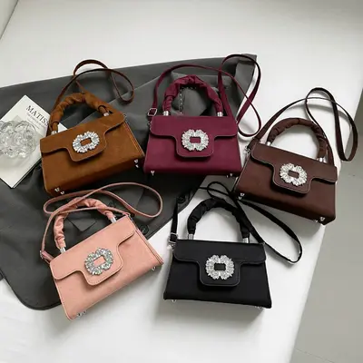 Women's Rhinestone-Studded Small Handbag with Shoulder Strap - 1