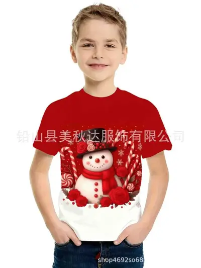 Kinder-T-Shirt mit Weihnachtsmotiv, Kurzarm - 9