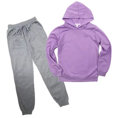 Children's Hooded Thin Sweatshirt and Long Pants Daily Set, Plain Colour