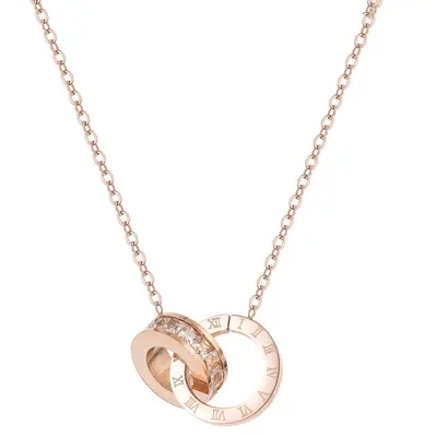 Titankarbonstahl Doppelring-Halskette, 18K Roségold vergoldet - 6