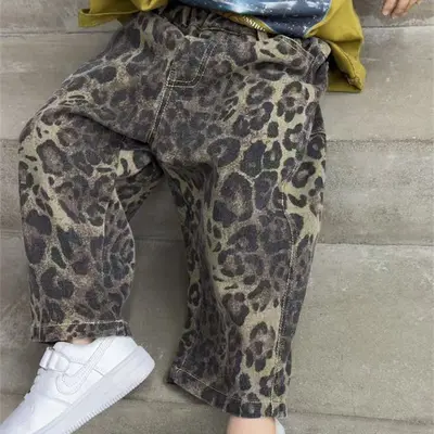 Boys' Autumn Jeans, Leopard Print, Straight-Leg