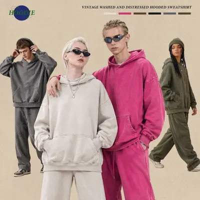 Oversize Kapuzenpullover für Herren, 360 g Frottee, Vintage-Waschung