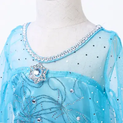 Elsa Sequin Long Sleeve Kids Frozen Princess Dress with Bead Cape