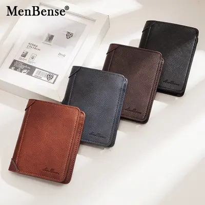 Men's Vertical Short Wallet with Zipper Coin Pocket - 2