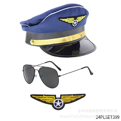 Halloween Pilot Captain Costume Set with Hat and Uniform - 7