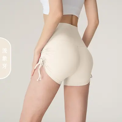 Nahtlose Yoga-Shorts mit Raffung, hohe Taille, Einheitsgröße - 10