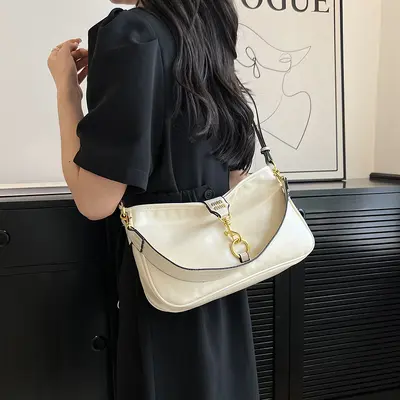 Retro Women's Baguette Underarm Bag with Shark Clip Lock, Crossbody