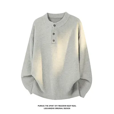 Herren Henley-Strickpullover, locker geschnitten, langärmlig - 6