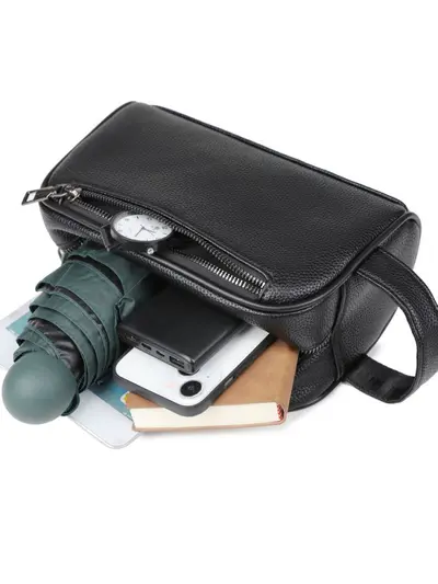 Men's PU Leather Clutch Bag, Litchi Pattern, Large Capacity, Japanese Style - 5