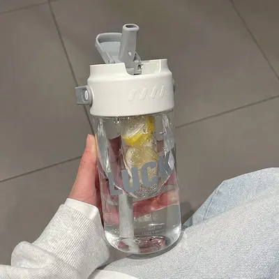 Großes Sommer-Trinkglas für Mädchen mit hohem Fassungsvermögen, elegantes Design, tragbar, praktisches Sportglas mit Strohhalm, neuer Schüler-Trinkbehälter - 7