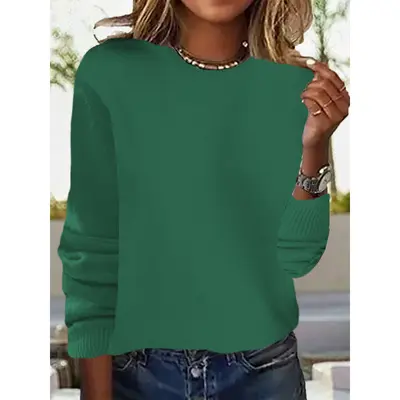 Women's Round Neck Long Sleeve Thin Knit Sweater, Solid Color - 13