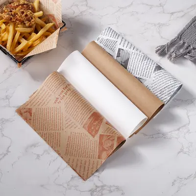Sınır ötesi yağ geçirmez kağıt kızarmış tavuk kızartması burger kağıdı yağ geçirmez yağ emici kağıt pişirme yağı kağıdı sandviç ambalaj kağıdı gazete tarzı
