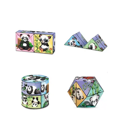 Panda desen 3D stereo sonsuz sihirli küp geometrik uzay düşünme deformasyon yapı taşları çevirme çocuk eğitici oyuncaklar