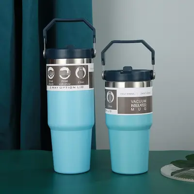 304 Paslanmaz Çelik Çift Katmanlı Termos Bardak 30 oz Pipetli Buzlu Bardak - 8