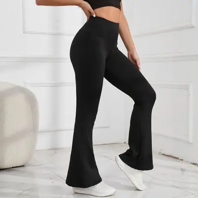 Kaldırıcı şeftali kalça yoga kloş pantolon, yüksek bel kadın fitness pantolonu