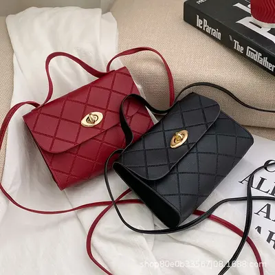 Kleine Damenhandtasche mit Rautenstreifen im koreanischen Stil - 2