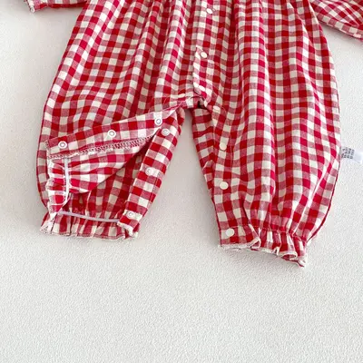 Baby Autumn Plaid Romper for Newborn Girls, Princess Style