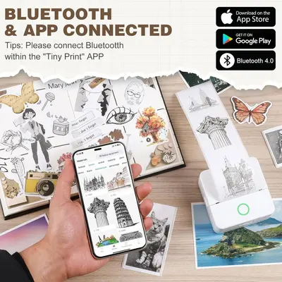 Amazon'un en çok satan taşınabilir mini yazıcısı kablosuz, cep telefonu Bluetooth'una bağlanabilir küçük ev fotoğraf yazıcısı