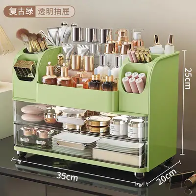 Desktop cosmetics storage box with mirror design - 7