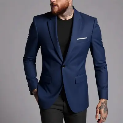 Erkek Slim Fit Tek Ceket, Kore Tarzı İş Takımı - 12