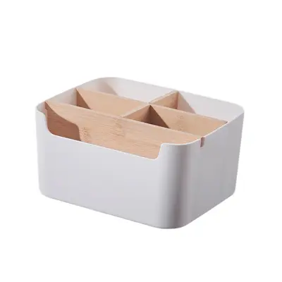 Removable bamboo cosmetic storage basket kitchen miscellaneous items storage basket living room side table desktop wooden plastic storage box - 1