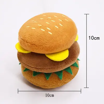 Peluş Sesli Köpek Oyuncağı, Patates Kızartması ve Hamburger Şekilli, Dayanıklı - 7