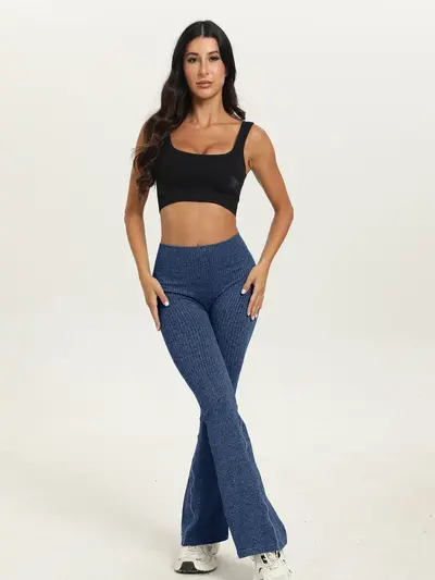 Women's Ribbed Knit Micro Flare Yoga Pants, High Waist, Seamless