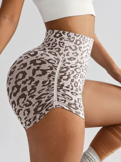 High-waisted leopard print yoga shorts with tummy control - 7