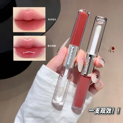 Kakashow çift başlıklı ruj ve dudak parlatıcısı, ayna parlak ve mat finish
