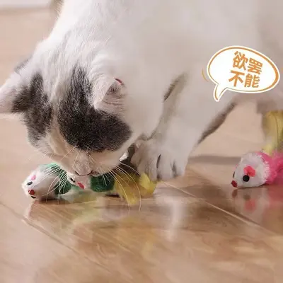 Feather Plush Mouse Cat Toy with Bell, Bite-Resistant - 4