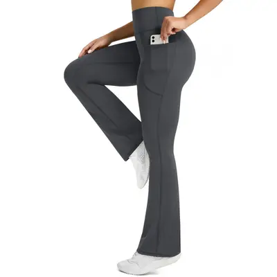 High-Waist Flared Yoga Pants for Women, Pockets, Stretchy Slimming Fitness Trousers - 7