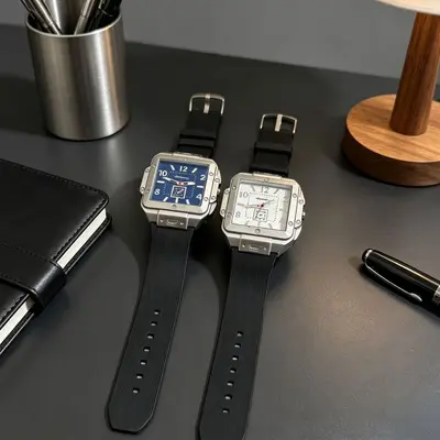Square quartz men's watch, digital dial, silicone strap
