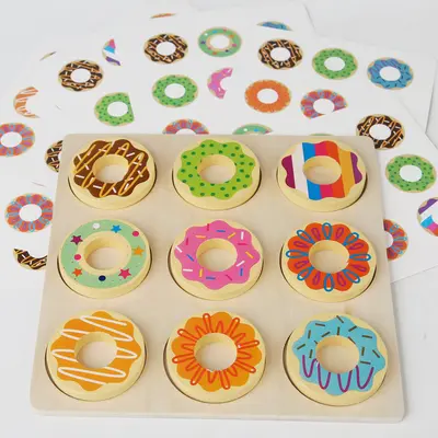 Holz Donut-Zuordnungspuzzle, Farberkennung Lernspielzeug ab 2-3 Jahren - 3
