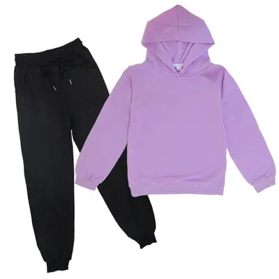 Children's Hooded Thin Sweatshirt and Long Pants Daily Set, Plain Colour