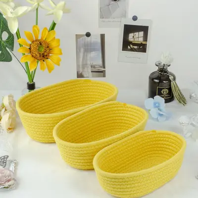 Oval Cotton Rope Storage Basket, Desktop Organizer Basket - 9