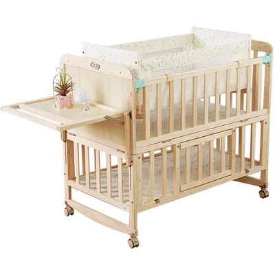 Solid Pine Wood Unpainted Baby Cradle, Multifunctional, Extendable Bed - 6