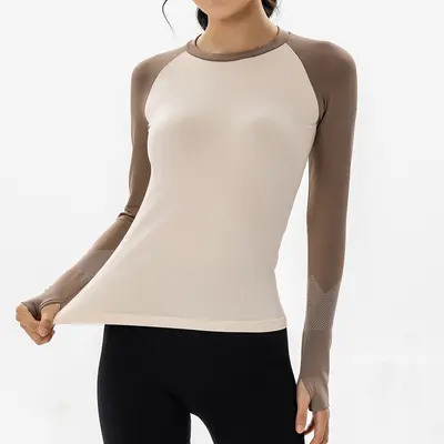 时尚新款瑜伽服女秋冬运动上衣紧身速干跑步健身普拉提训练服批发